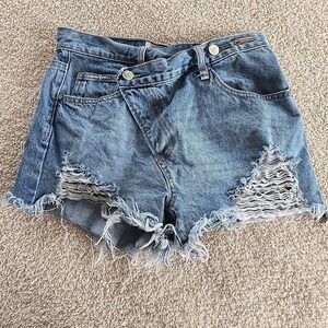 Insane Gene High-Rise‎ Criss Crossover Shorts Distressed Denim Cutoffs Size S